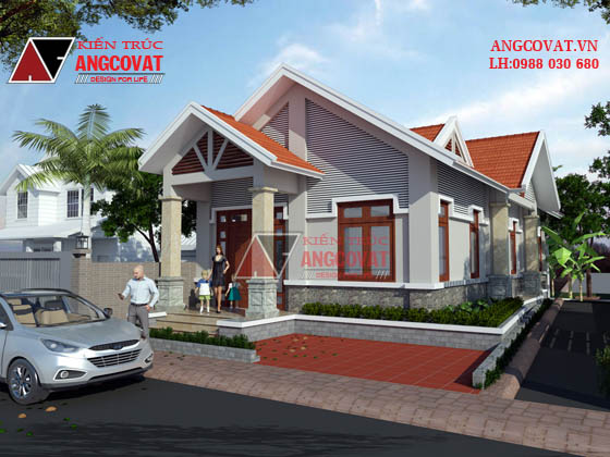 Mẫu thiết kế nhà 7x18m 1 tầng 3 phòng ngủ mái ngói tại Điện Biên